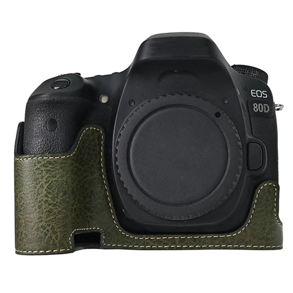 For Canon EOS 90D / 80D / 70D / 60D Camera Case with Shoulder Strap Large Cutout Litchi Texture PU Protective Cover - Green - 2