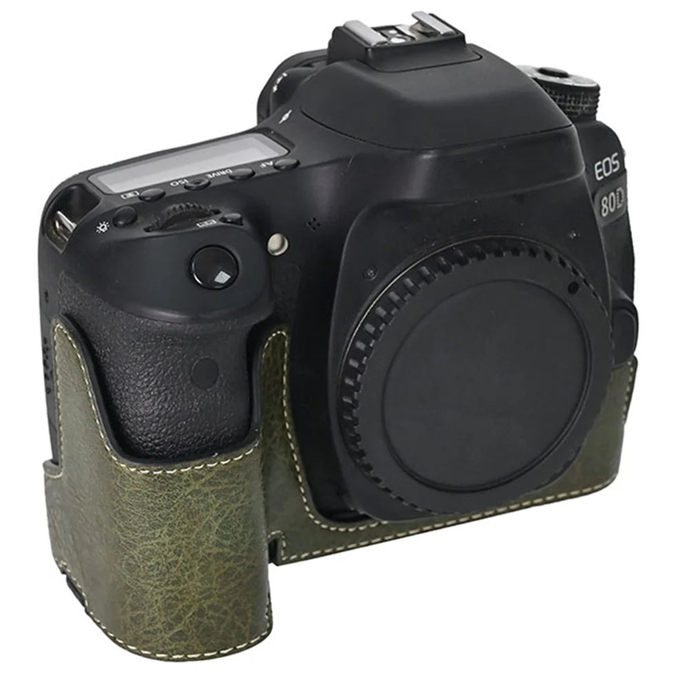 For Canon EOS 90D / 80D / 70D / 60D Camera Case with Shoulder Strap Large Cutout Litchi Texture PU Protective Cover - Green - 3