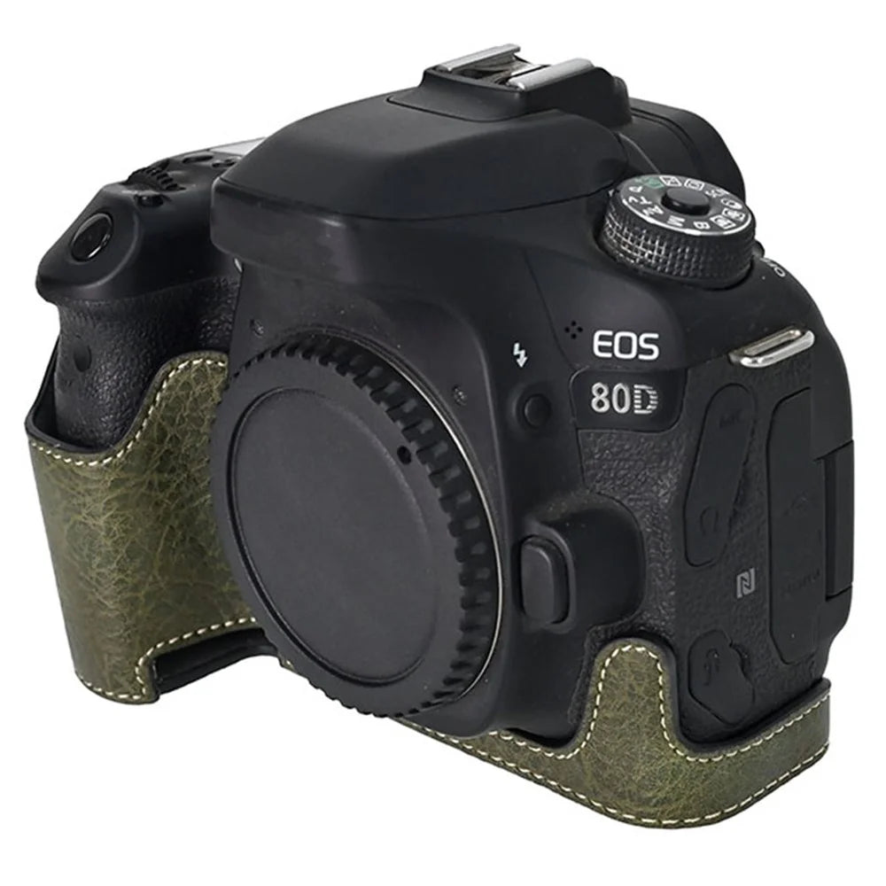 For Canon EOS 90D / 80D / 70D / 60D Camera Case with Shoulder Strap Large Cutout Litchi Texture PU Protective Cover - Green - 4