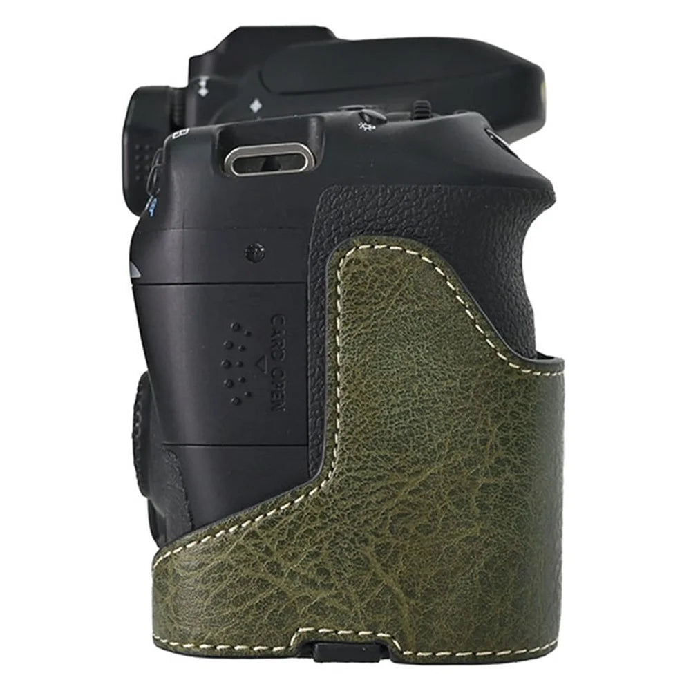 For Canon EOS 90D / 80D / 70D / 60D Camera Case with Shoulder Strap Large Cutout Litchi Texture PU Protective Cover - Green - 6