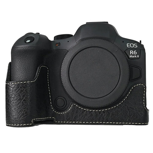 For Canon EOS R6 Mark II / R6 / R5 Camera Case Large Cutout Litchi Texture PU Leather Protective Cover - Black - 1