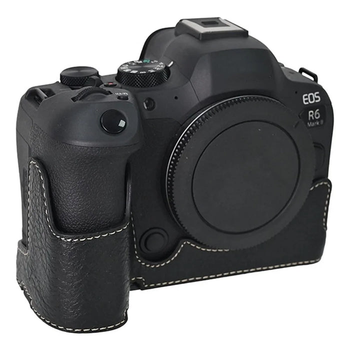 For Canon EOS R6 Mark II / R6 / R5 Camera Case Large Cutout Litchi Texture PU Leather Protective Cover - Black - 2
