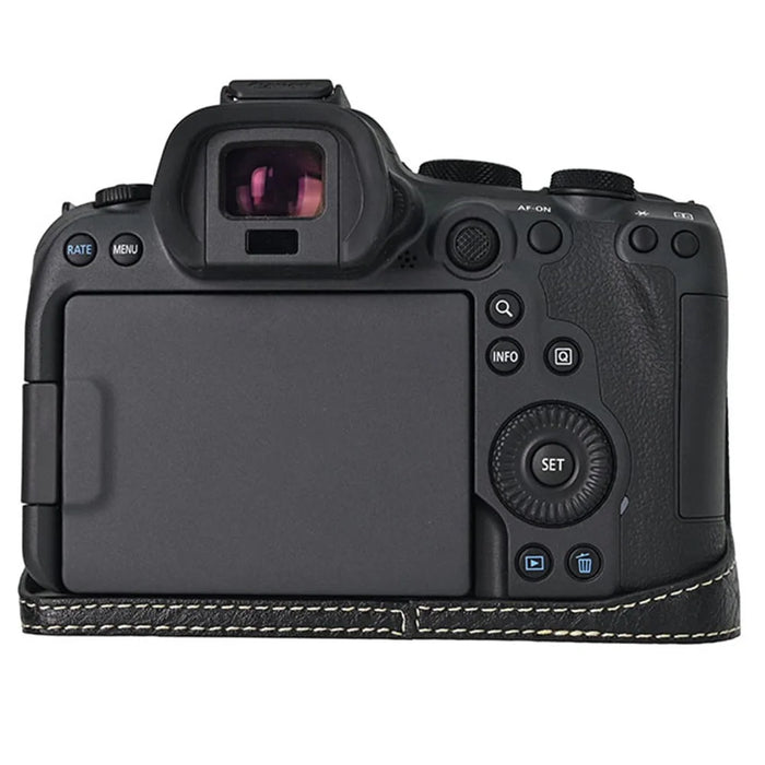 For Canon EOS R6 Mark II / R6 / R5 Camera Case Large Cutout Litchi Texture PU Leather Protective Cover - Black - 4