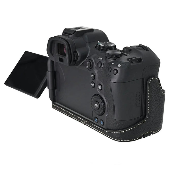 For Canon EOS R6 Mark II / R6 / R5 Camera Case Large Cutout Litchi Texture PU Leather Protective Cover - Black - 5