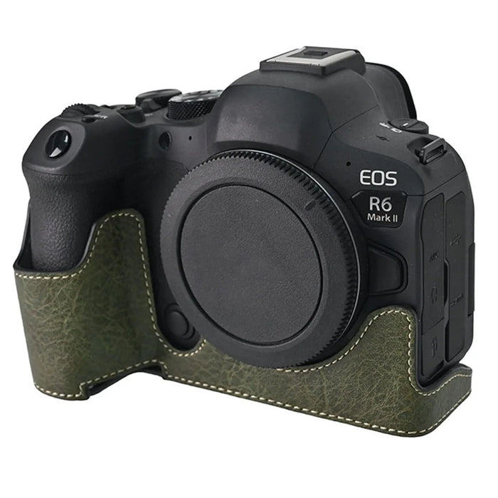 For Canon EOS R6 Mark II / R6 / R5 Camera Case with Shoulder Strap Large Cutout Litchi Texture PU Protective Cover - Green - 3