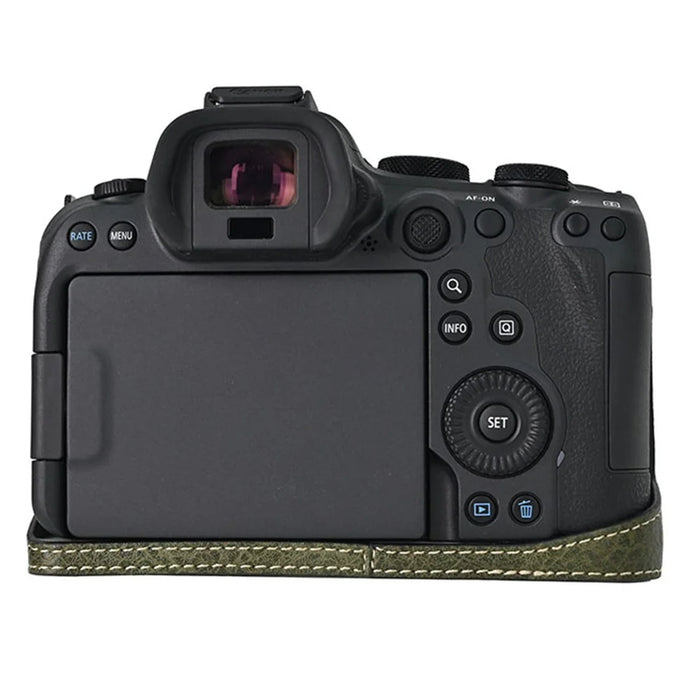 For Canon EOS R6 Mark II / R6 / R5 Camera Case with Shoulder Strap Large Cutout Litchi Texture PU Protective Cover - Green - 4