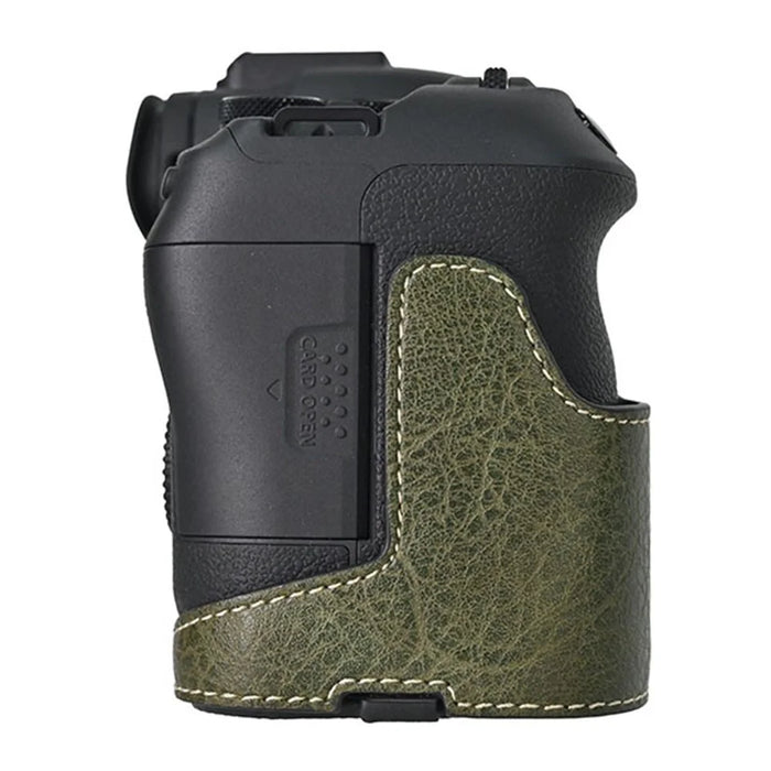 For Canon EOS R6 Mark II / R6 / R5 Camera Case with Shoulder Strap Large Cutout Litchi Texture PU Protective Cover - Green - 6
