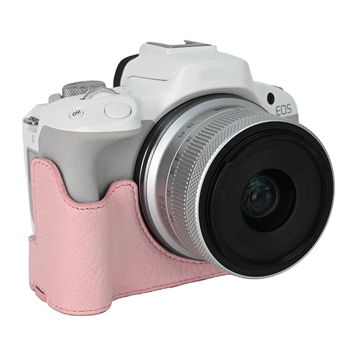 For Canon EOS R100  /  R50 Camera Base Detachable Battery Litchi Texture PU Leather Protective Case - Pink - 4