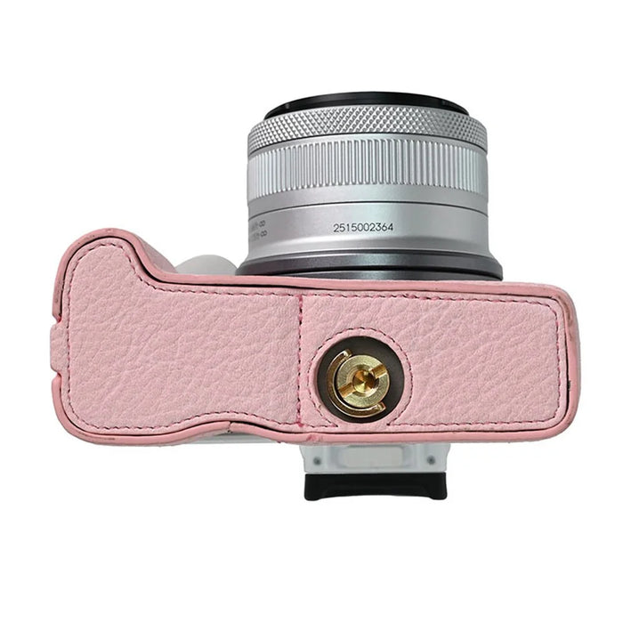 For Canon EOS R100  /  R50 Camera Base Detachable Battery Litchi Texture PU Leather Protective Case - Pink - 5