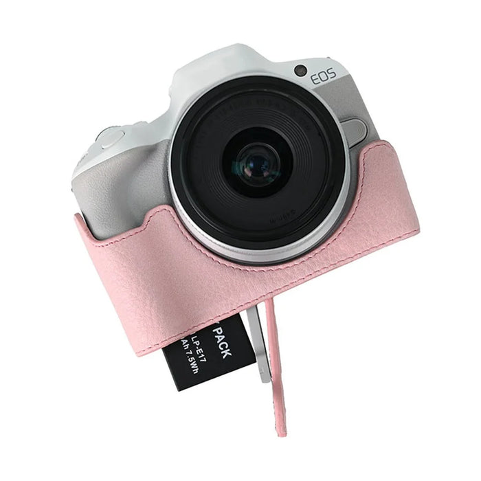 For Canon EOS R100  /  R50 Camera Base Detachable Battery Litchi Texture PU Leather Protective Case - Pink - 6