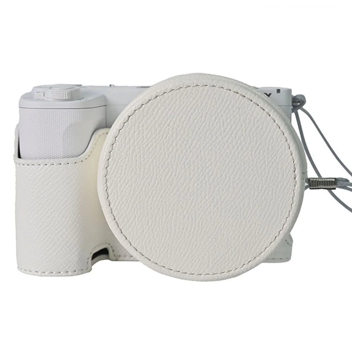 For Sony ZV-E10 II Camera Case Detachable Battery Palm Lines Textured Camera Base with Lens Cap - White - 1
