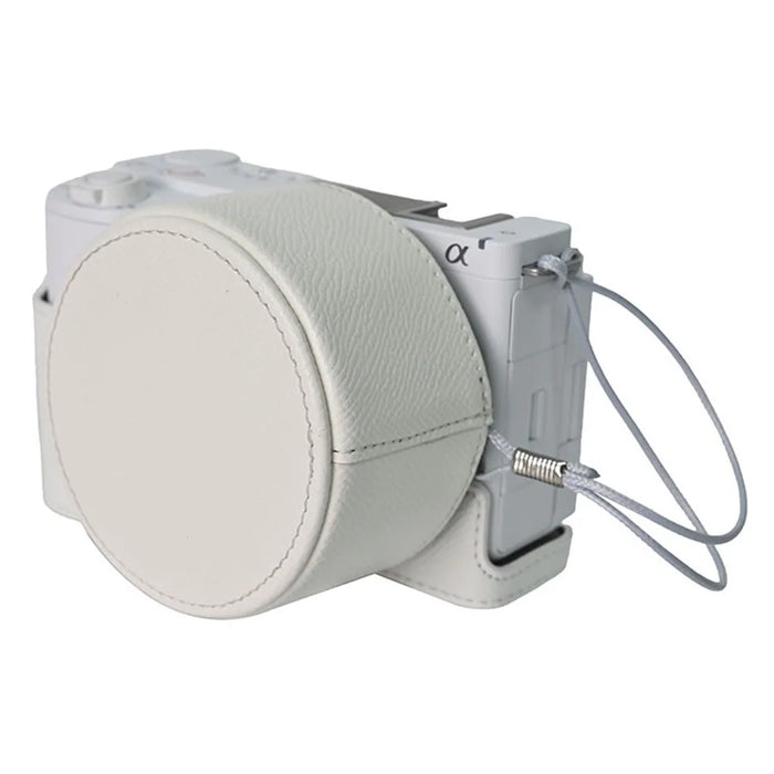 For Sony ZV-E10 II Camera Case Detachable Battery Palm Lines Textured Camera Base with Lens Cap - White - 3