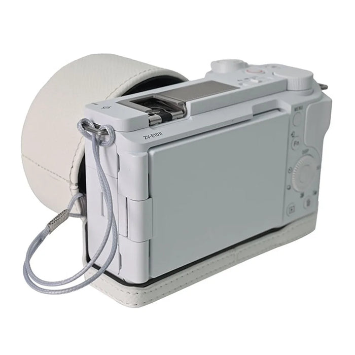 For Sony ZV-E10 II Camera Case Detachable Battery Palm Lines Textured Camera Base with Lens Cap - White - 4