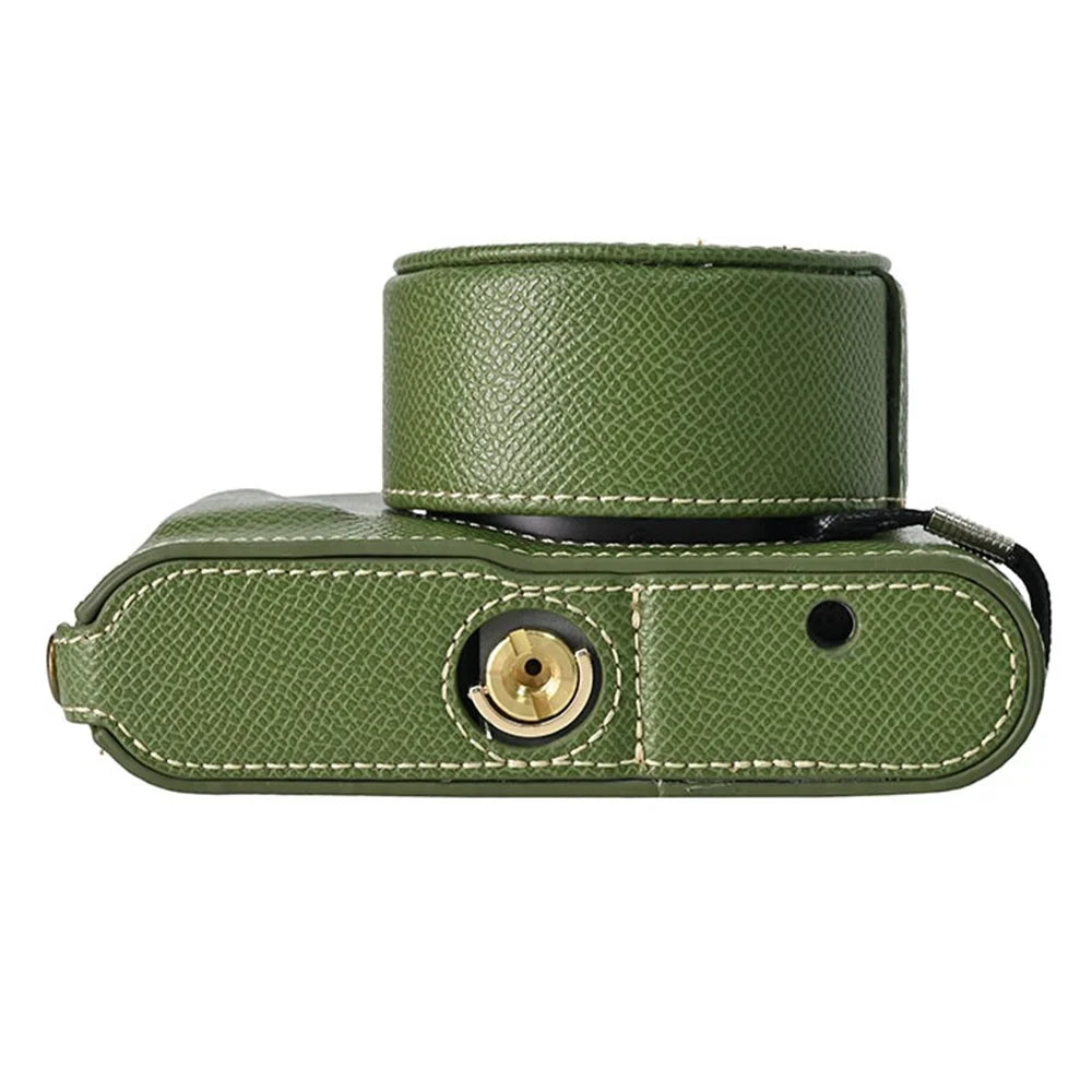 For Leica D-Lux 8 Camera Case PU Leather Protective Cover with Lens Cap - Green - 3
