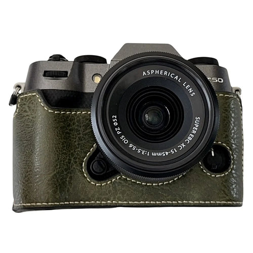 For Fujifilm X-T50 Buffalo Texture PU Leather Bottom Case Half Body Camera Cover with Battery Opening - Green - 1