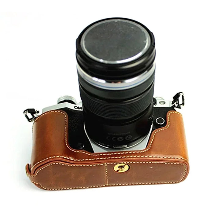 Bottom Case for Olympus E-M5 II/E-M5 Mark II PU Leather Digital Camera Protective Half Body Cover with Battery Opening - Brown - 2