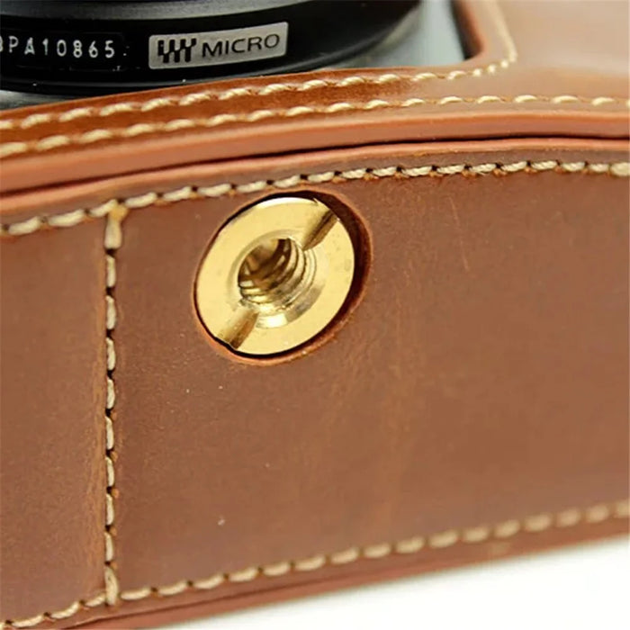 Bottom Case for Olympus E-M5 II/E-M5 Mark II PU Leather Digital Camera Protective Half Body Cover with Battery Opening - Brown - 4