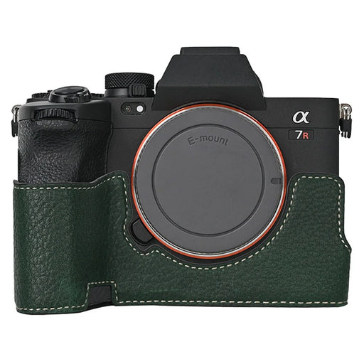 Camera Base for Sony A7M5 / A7R V / A7 IV / A7S III / Alpha 1 , Detachable Battery Litchi Texture PU Leather Protective Case - Blackish Green - 1