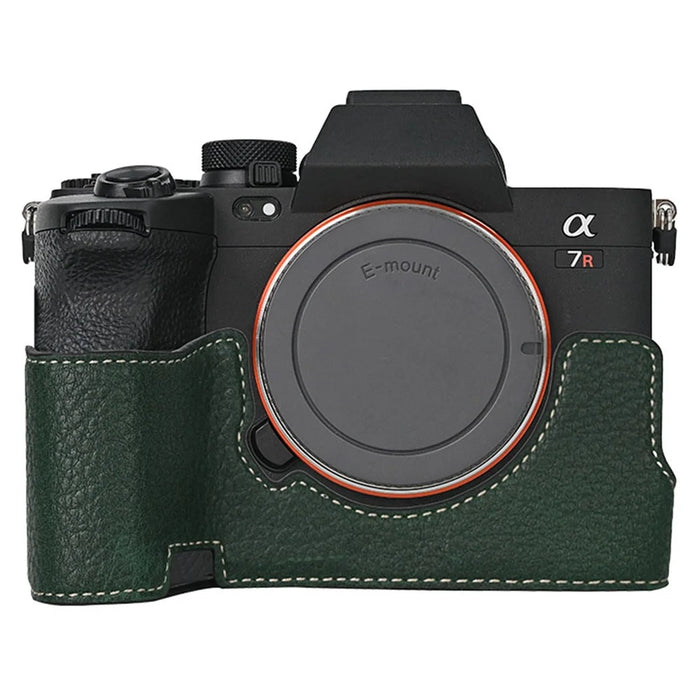 Camera Base for Sony A7M5 / A7R V / A7 IV / A7S III / Alpha 1 , Detachable Battery Litchi Texture PU Leather Protective Case - Blackish Green - 1