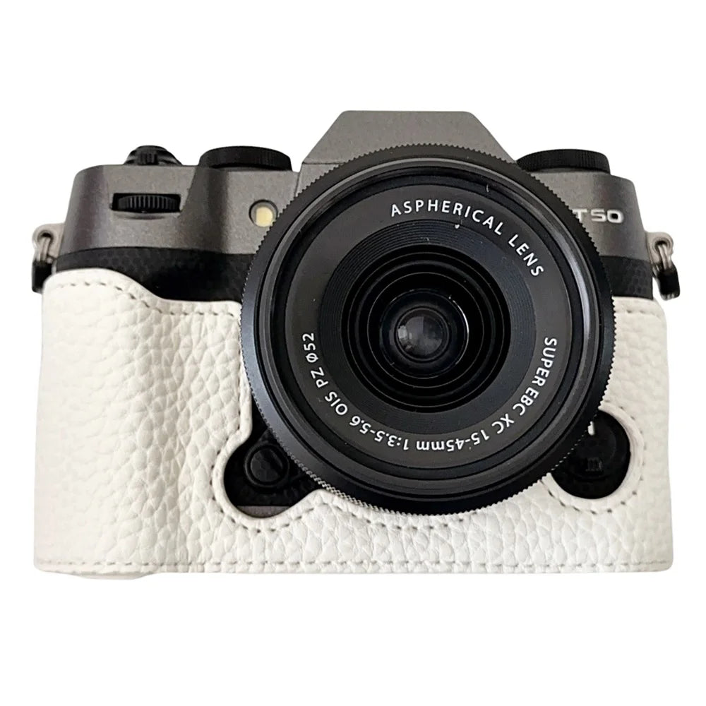 For Fujifilm X-T50 Camera Case Large Cutout Litchi Texture PU Leather Protective Cover - White - 1
