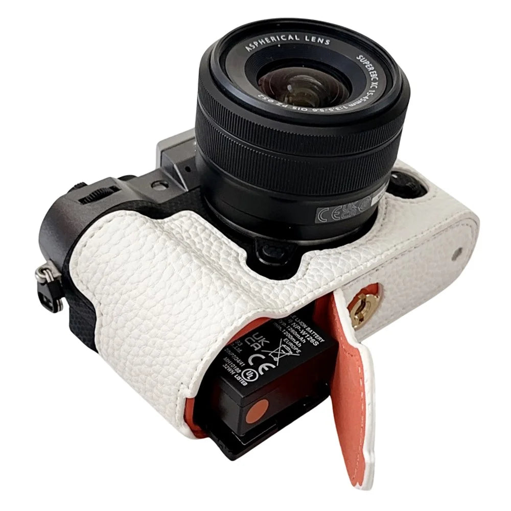 For Fujifilm X-T50 Camera Case Large Cutout Litchi Texture PU Leather Protective Cover - White - 3