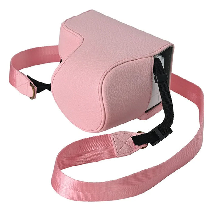 For Sony Alpha ZV-E10 II Camera Case Litchi Texture Leather Cover with Battery Hole + Strap - Pink - 1