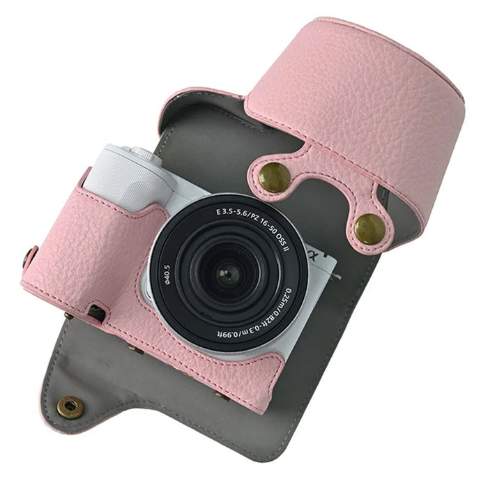 For Sony Alpha ZV-E10 II Camera Case Litchi Texture Leather Cover with Battery Hole + Strap - Pink - 2