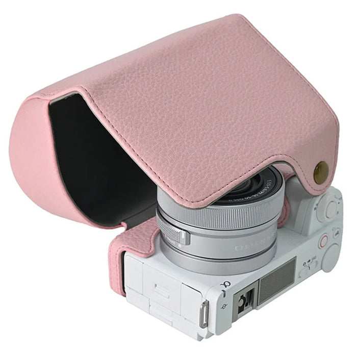 For Sony Alpha ZV-E10 II Camera Case Litchi Texture Leather Cover with Battery Hole + Strap - Pink - 3