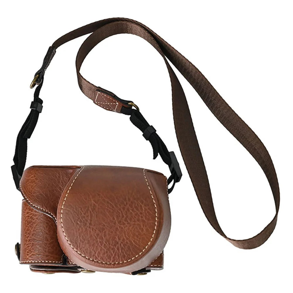 For Sony Alpha ZV-E10 Camera Case Litchi Texture Leather Cover with Battery Hole + Strap - Coffee - 1