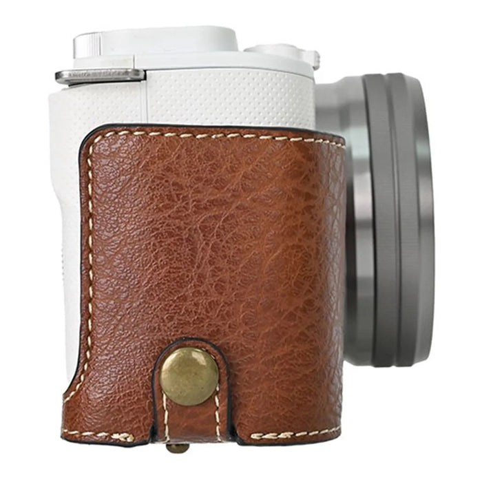 For Sony Alpha ZV-E10 Camera Case Litchi Texture Leather Cover with Battery Hole + Strap - Coffee - 3
