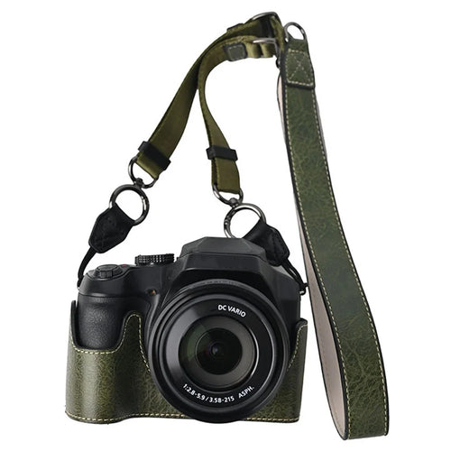 For Panasonic Lumix FZ80D / FZ85D Camera Case with Shoulder Strap Large Cutout Litchi Texture PU Protective Cover - Green - 1