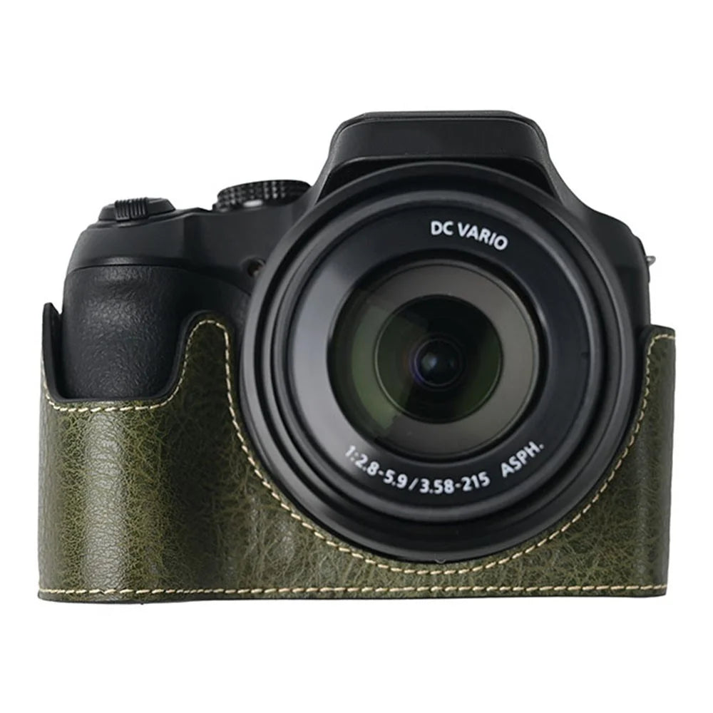 For Panasonic Lumix FZ80D / FZ85D Camera Case with Shoulder Strap Large Cutout Litchi Texture PU Protective Cover - Green - 4