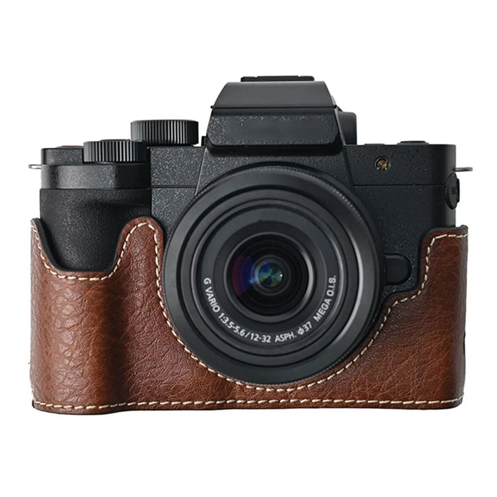 For Panasonic Lumix G100K Camera Case Large Cutout Litchi Texture PU Leather Protective Cover - Coffee - 1