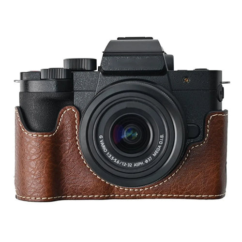 For Panasonic Lumix G100K Camera Case Large Cutout Litchi Texture PU Leather Protective Cover - Coffee - 1