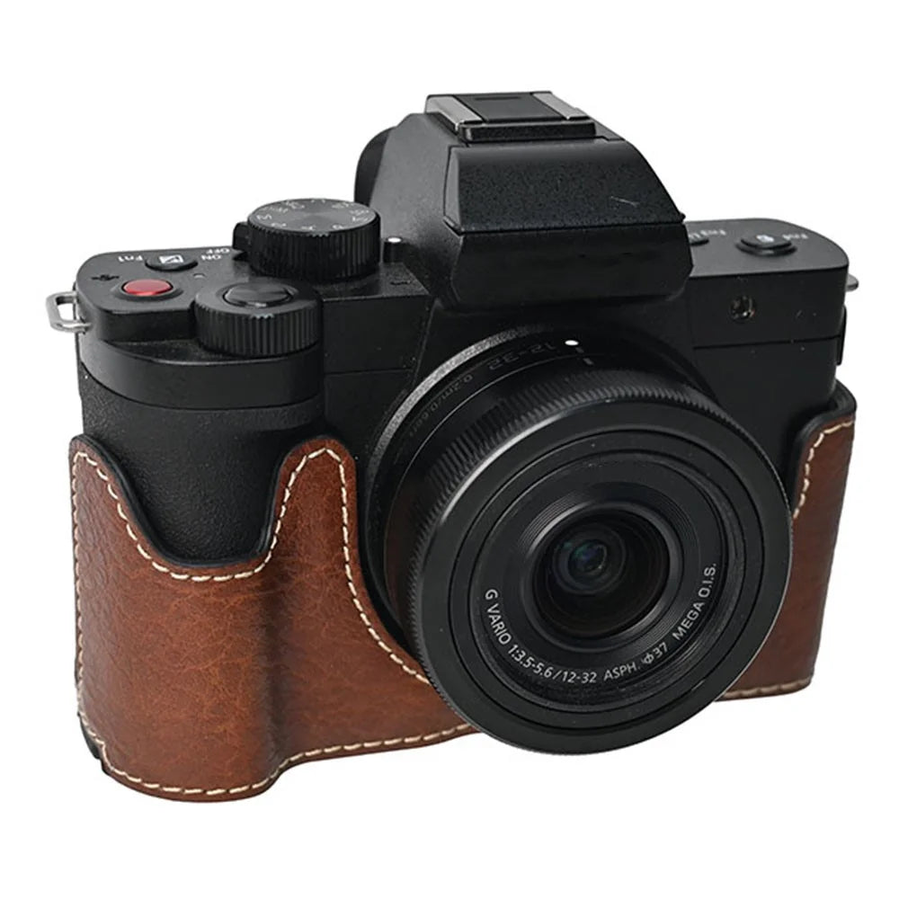 For Panasonic Lumix G100K Camera Case Large Cutout Litchi Texture PU Leather Protective Cover - Coffee - 3