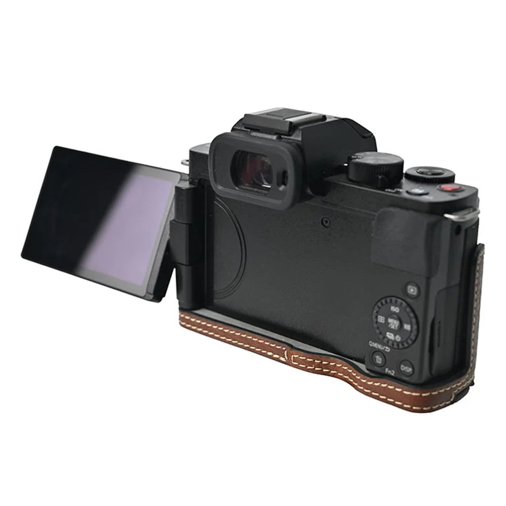 For Panasonic Lumix G100K Camera Case Large Cutout Litchi Texture PU Leather Protective Cover - Coffee - 5