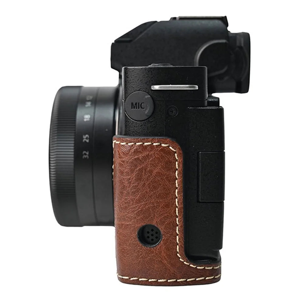 For Panasonic Lumix G100K Camera Case Large Cutout Litchi Texture PU Leather Protective Cover - Coffee - 6