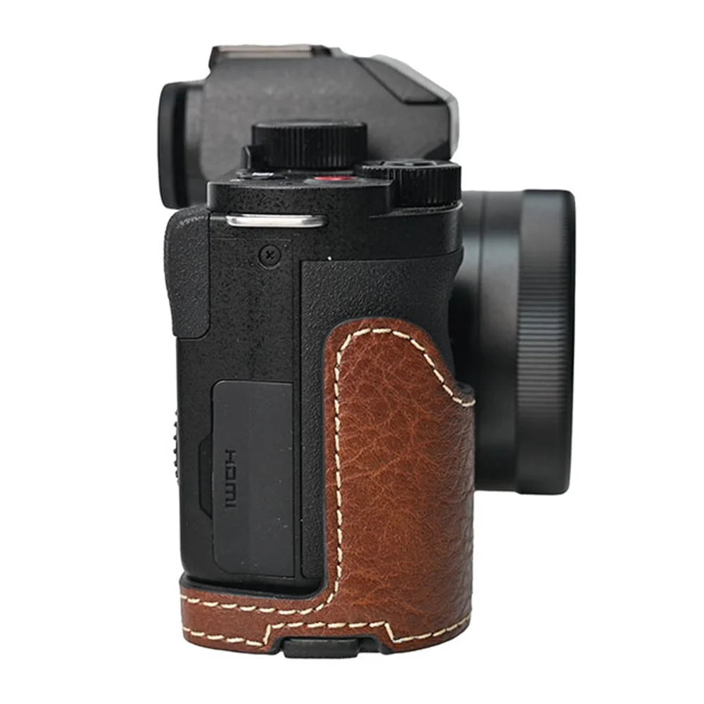 For Panasonic Lumix G100K Camera Case Large Cutout Litchi Texture PU Leather Protective Cover - Coffee - 7