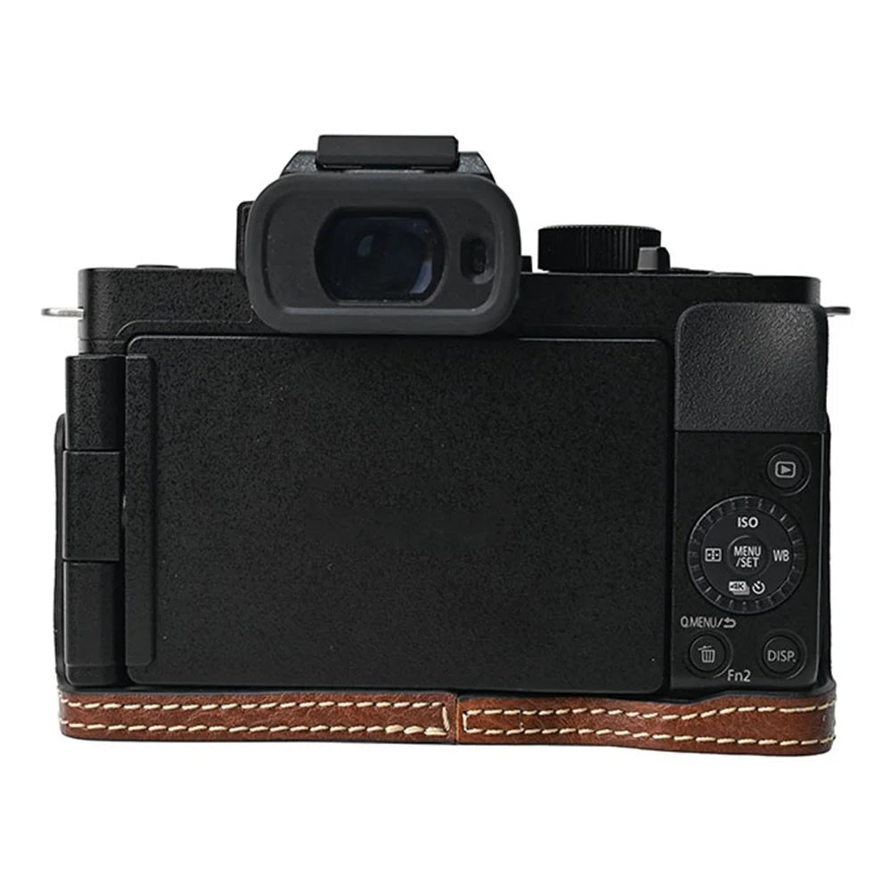 For Panasonic Lumix G100K Camera Case with Shoulder Strap Large Cutout Litchi Texture PU Protective Cover - Coffee - 5