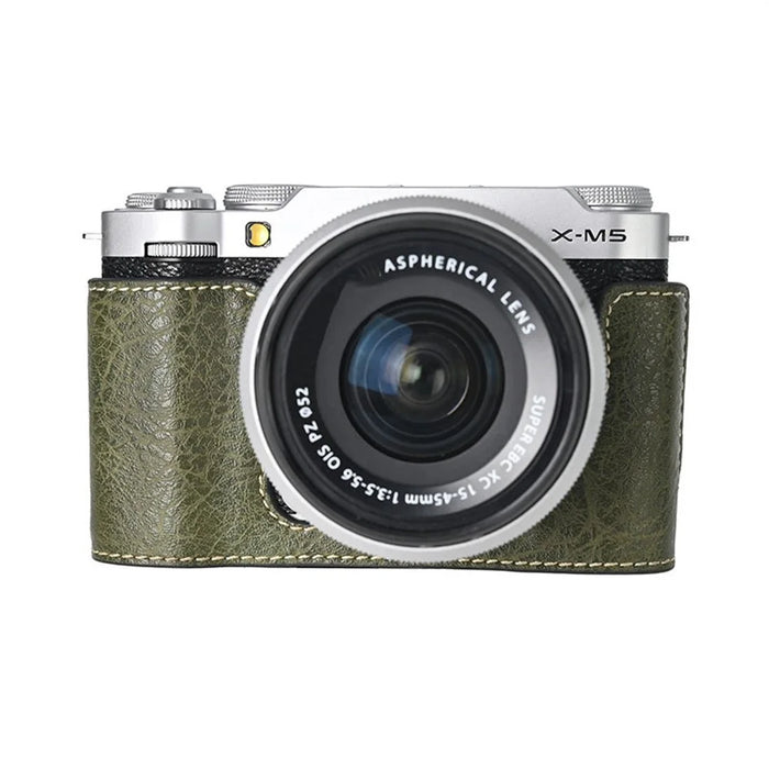 For Fujifilm X-M5 Protective Cover Litchi Textured PU Leather Camera Case with Shoulder Strap - Green - 2