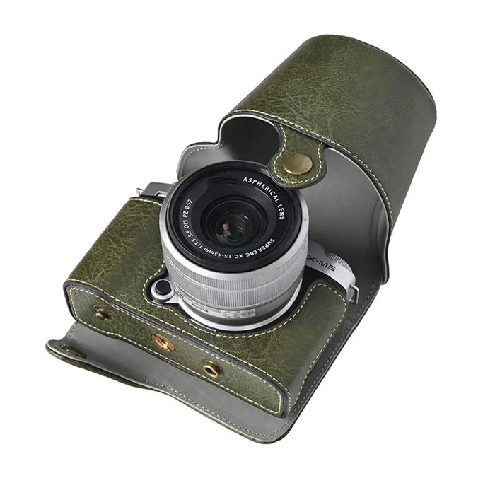 For Fujifilm X-M5 Protective Cover Litchi Textured PU Leather Camera Case with Shoulder Strap - Green - 6