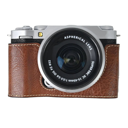 For Fujifilm X-M5 Camera Case Large Cutout Litchi Texture PU Leather Protective Cover - Coffee - 1