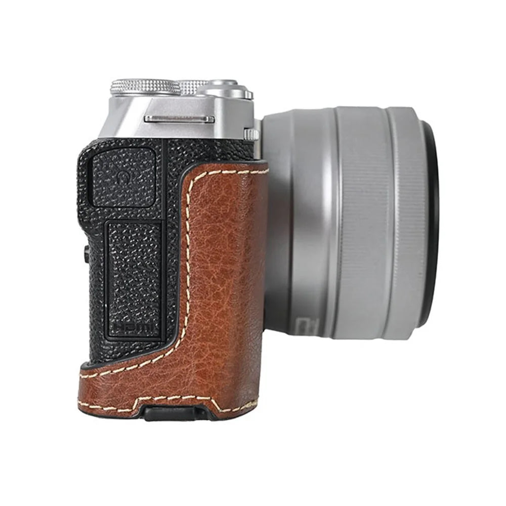 For Fujifilm X-M5 Camera Case Large Cutout Litchi Texture PU Leather Protective Cover - Coffee - 6