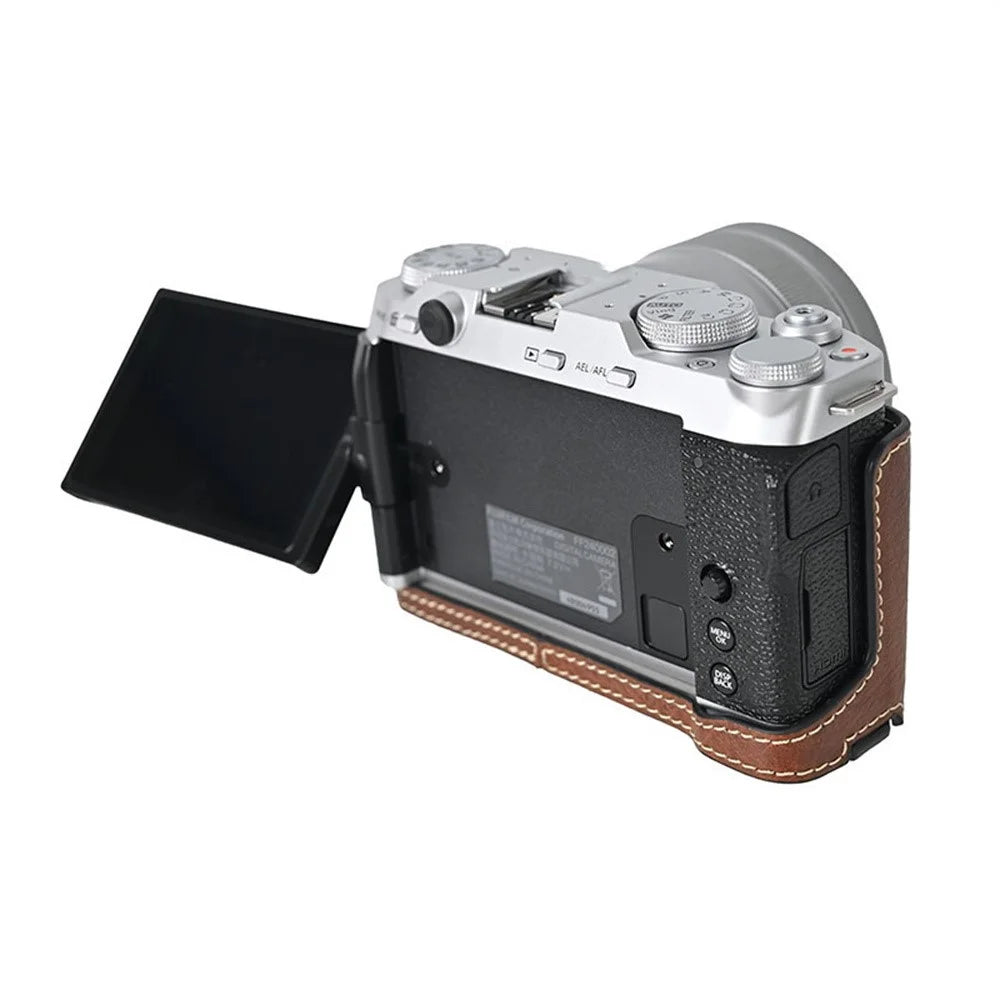 For Fujifilm X-M5 Camera Case Large Cutout Litchi Texture PU Leather Protective Cover - Coffee - 7