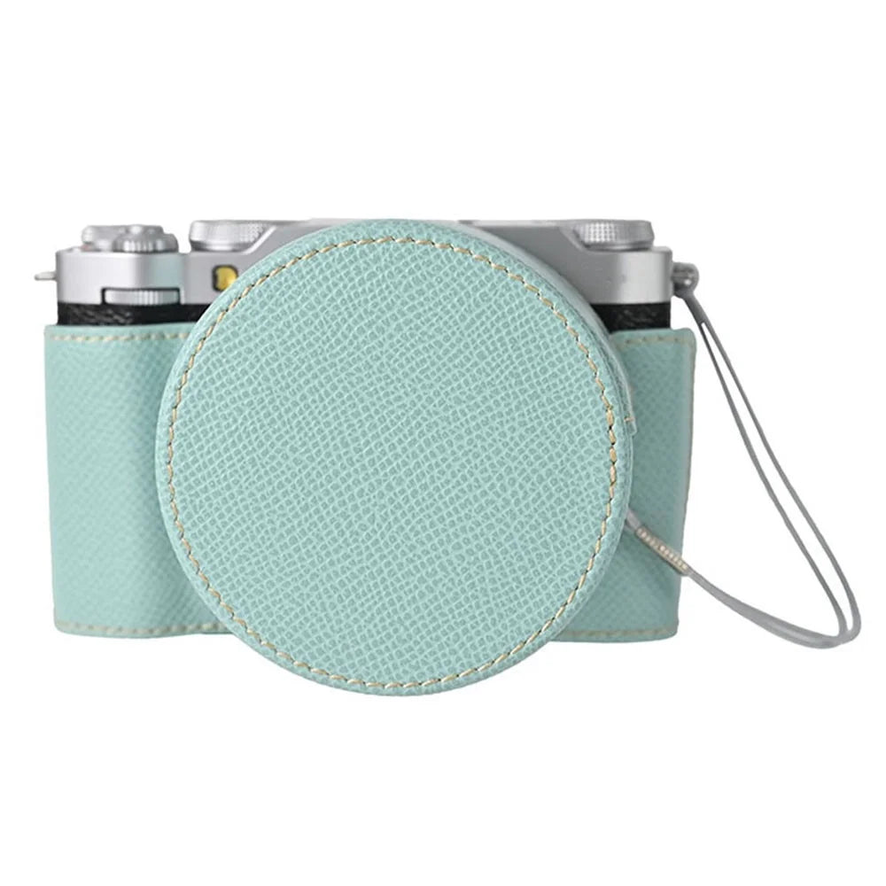For Fujifilm X-M5 Camera Case PU Leather Protective Cover with Lens Cap - Baby Blue - 1