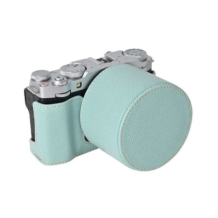 For Fujifilm X-M5 Camera Case PU Leather Protective Cover with Lens Cap - Baby Blue - 2
