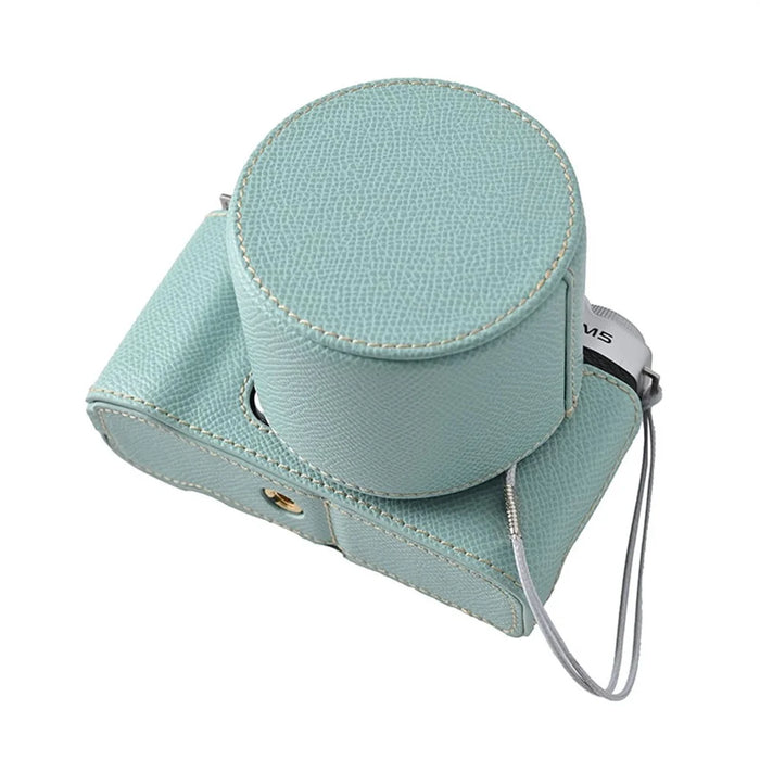 For Fujifilm X-M5 Camera Case PU Leather Protective Cover with Lens Cap - Baby Blue - 4