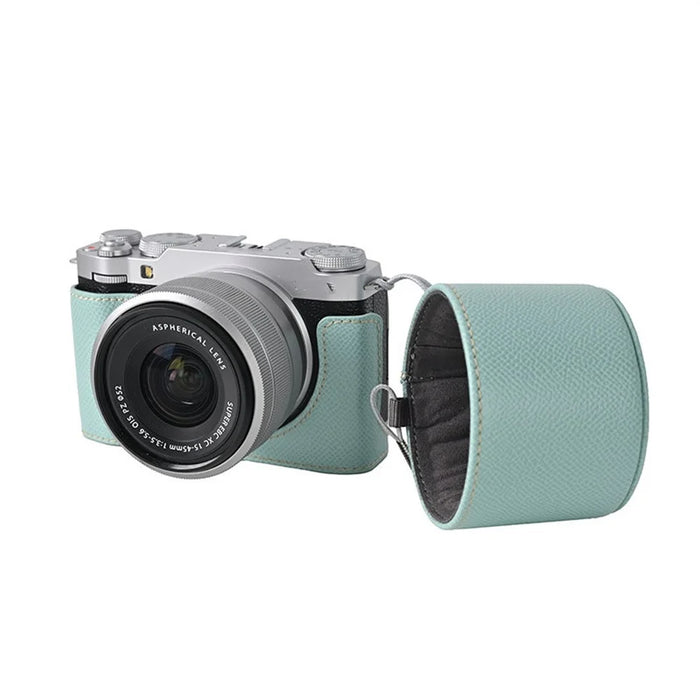 For Fujifilm X-M5 Camera Case PU Leather Protective Cover with Lens Cap - Baby Blue - 5