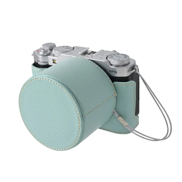 For Fujifilm X-M5 Camera Case PU Leather Protective Cover with Lens Cap - Baby Blue - 6