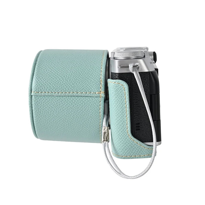 For Fujifilm X-M5 Camera Case PU Leather Protective Cover with Lens Cap - Baby Blue - 7